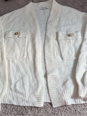 Madewell Cream Ribbed Open-Front Cardigan
